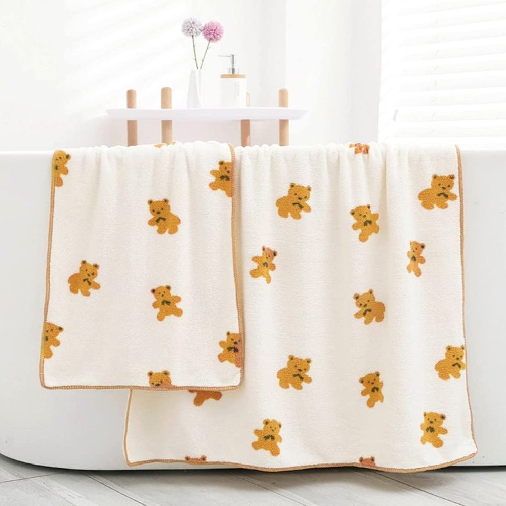 Cute Bear Print Bath Towels Set